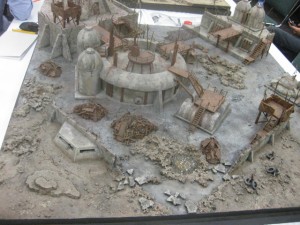 This was easily one of my favorite terrain setups at gencon.  It's a nicely destroyed sci-fi setup.